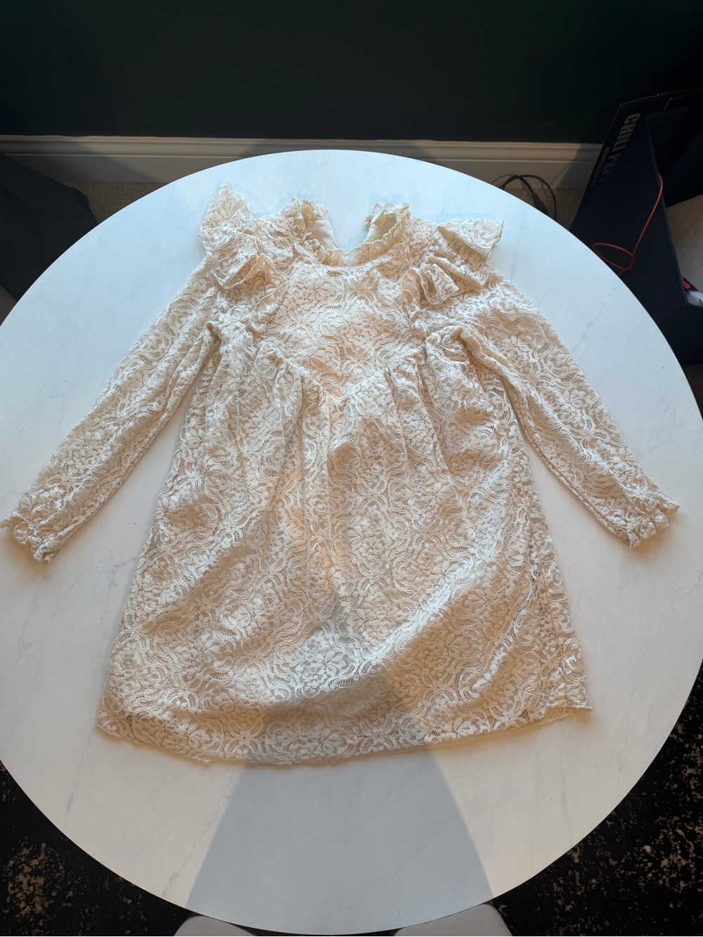 H&M Cream Lace Long-Sleeve Ruffle Dress for Girls